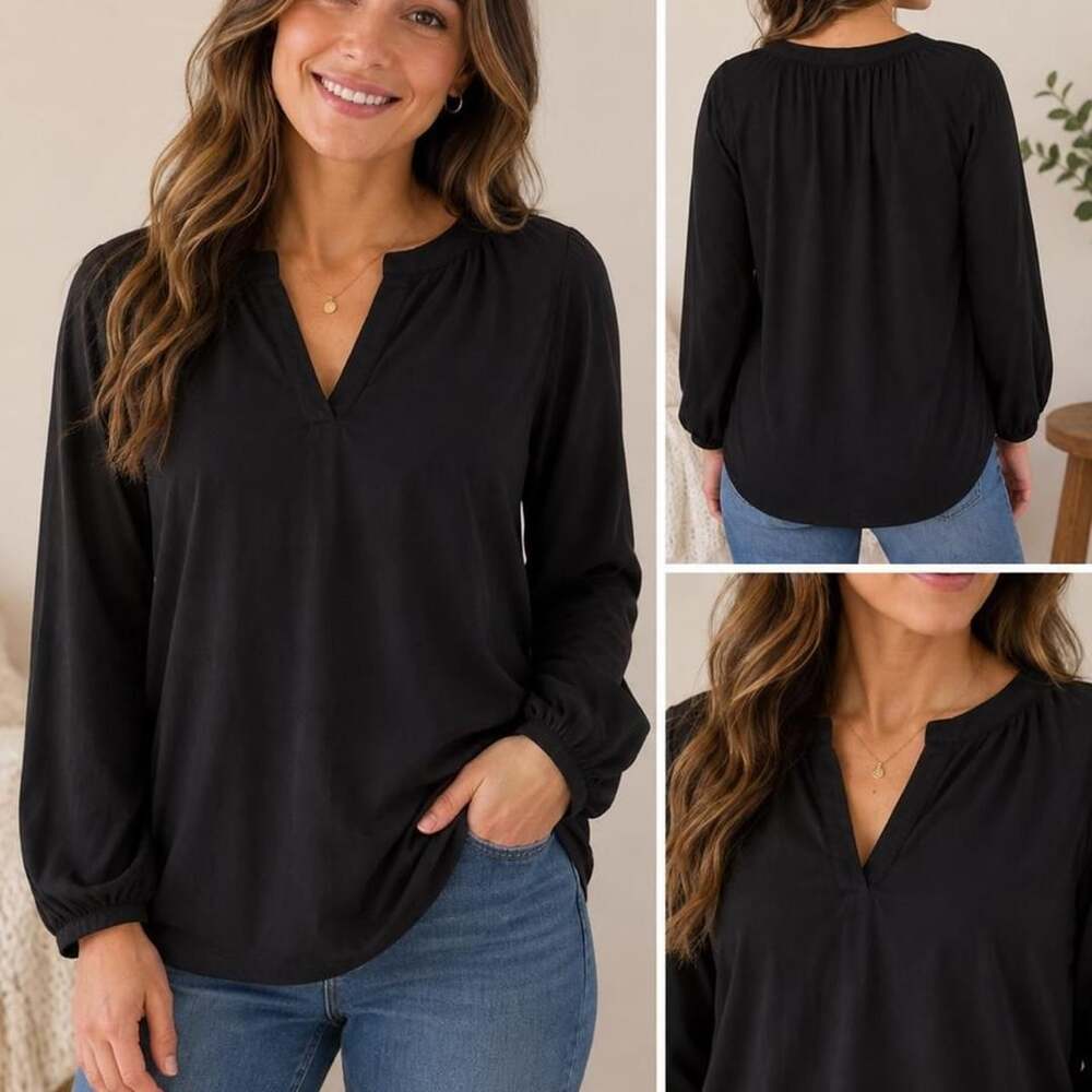 Old Navy Black Long Sleeve Balloon Sleeve Blouse